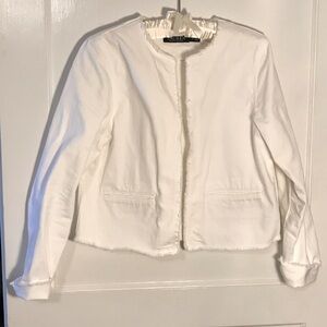 Lauren Ralph Lauren Crisp White Frayed Edge Blazer size medium